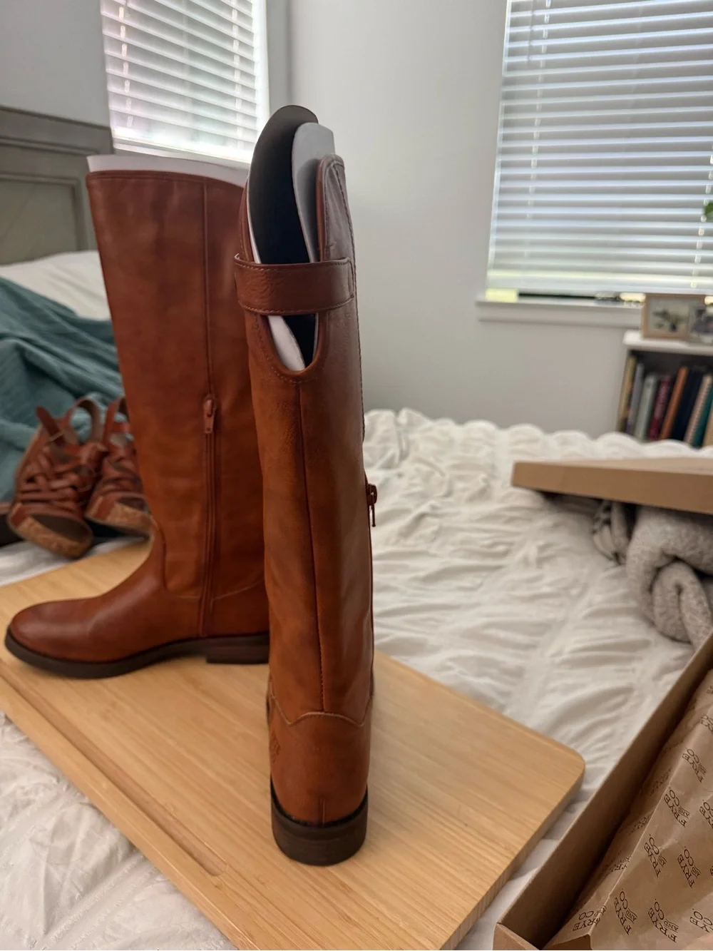 Frye Tall Leather Riding Boots in Cognac Brown
